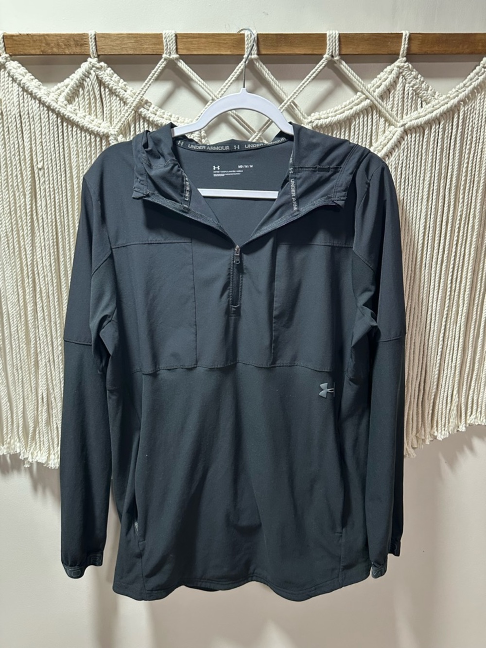 Under Armour Black Lightweight Hooded 1/4 Zip Pullover Jacket